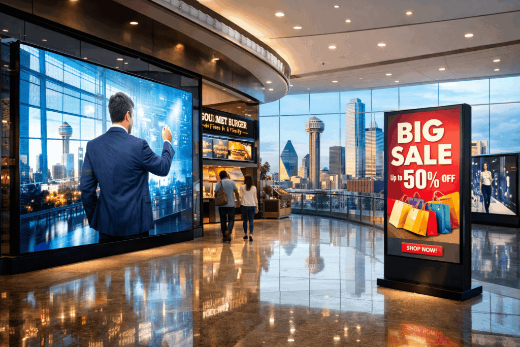 Retail digital signage solutions in Dallas shopping center