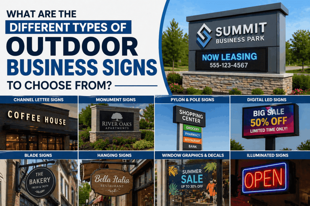 Examples of eight outdoor business sign types