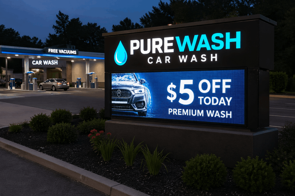 Monument LED sign for a car wash