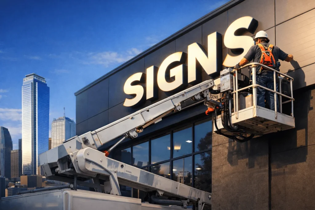 Installing illuminated business signage in Dallas